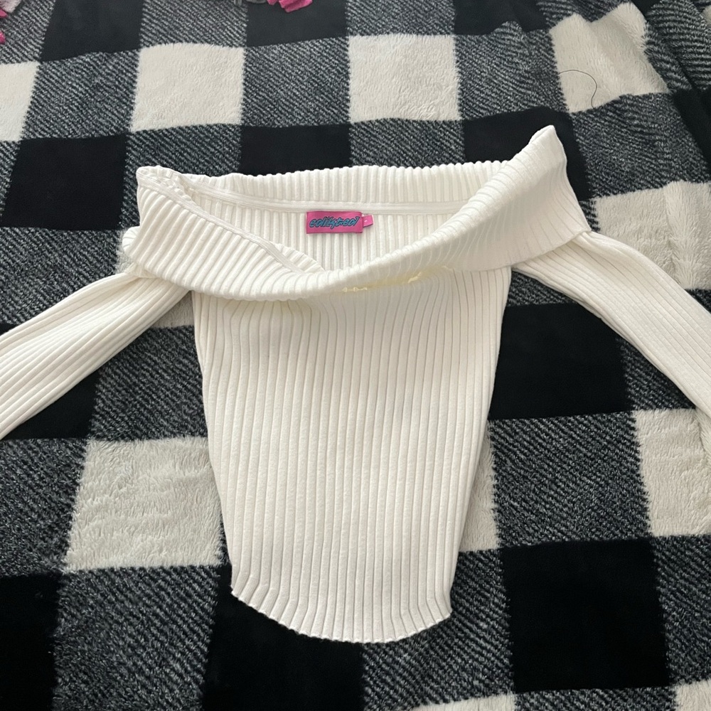Off-Shoulder White Sweater